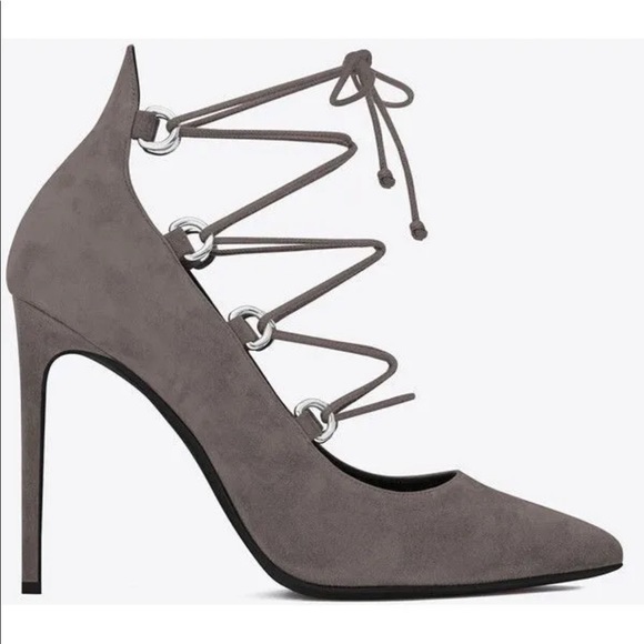 Saint Laurent Paris Skinny Thorn Lace-up Suede Wraparound Pumps Size EU 35.5 - Picture 1 of 11